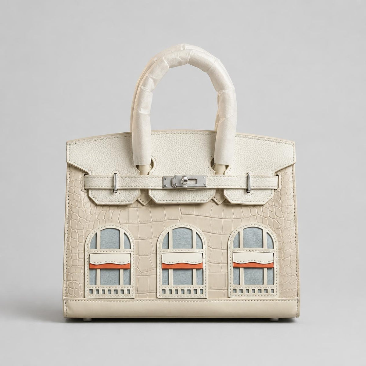 Elegant Cream Crocodile Texture Luxury Handbag