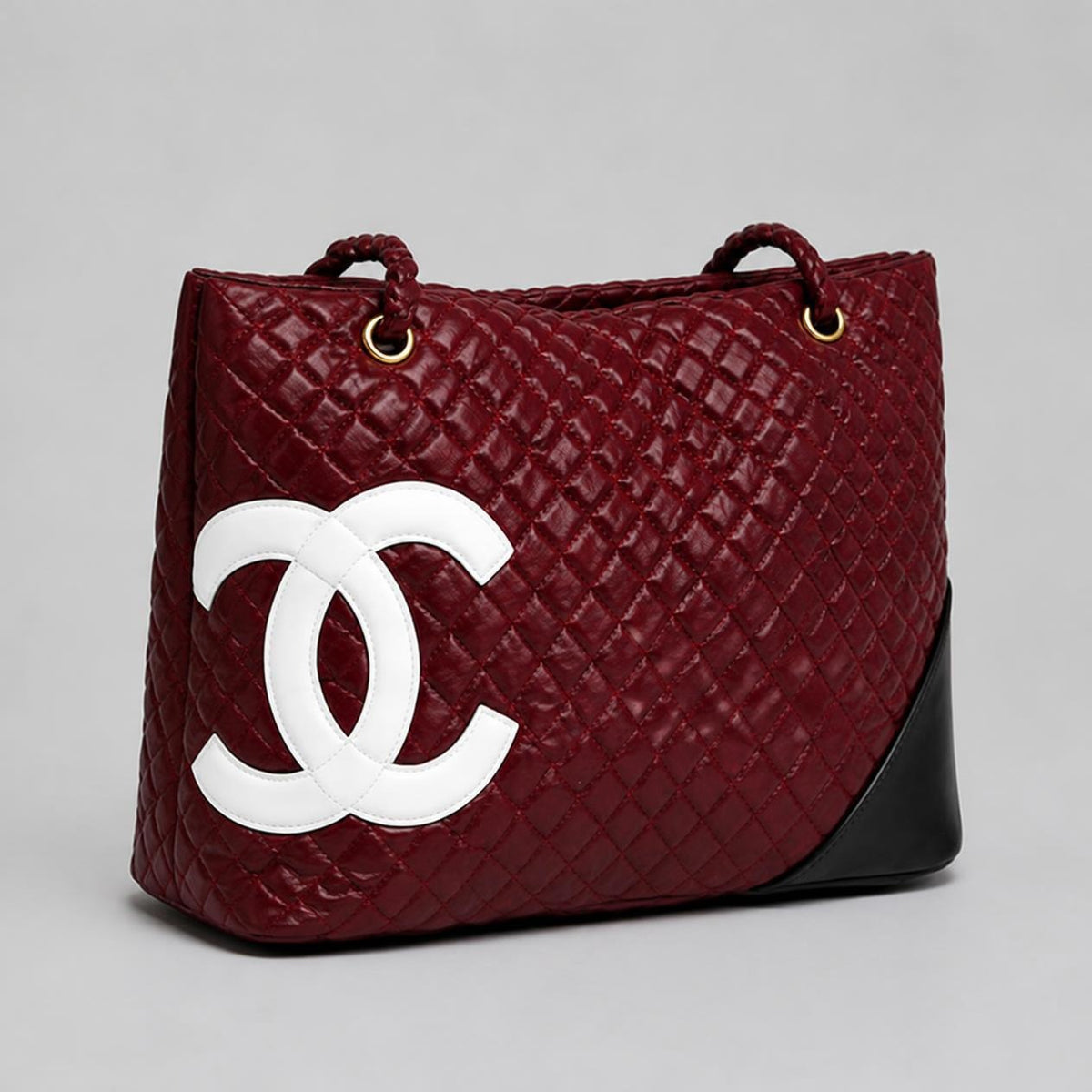 Burgundy Quilted Shoulder Tote Bag