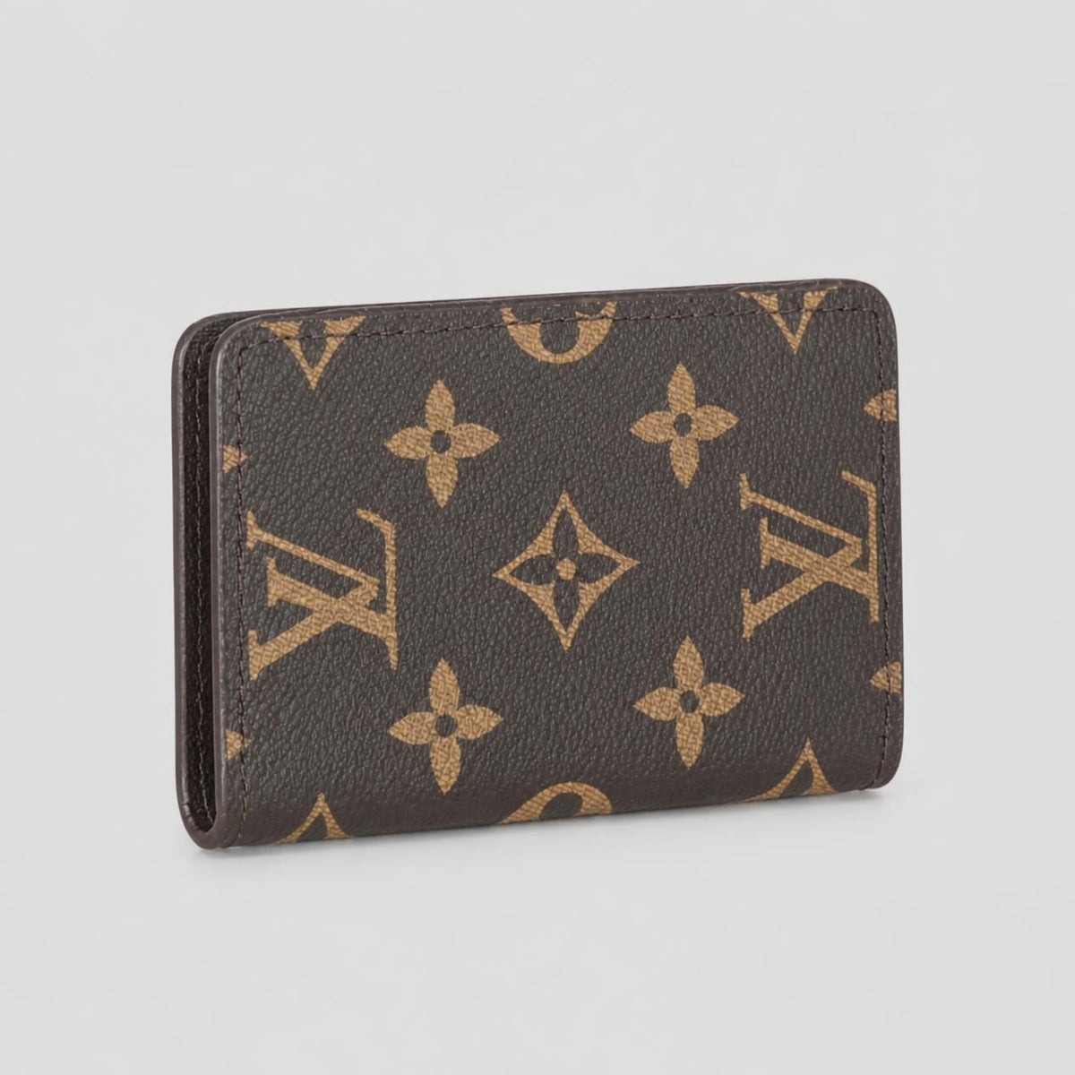 Brown Monogram Print Compact Bifold Wallet with Tan Floral Motif
