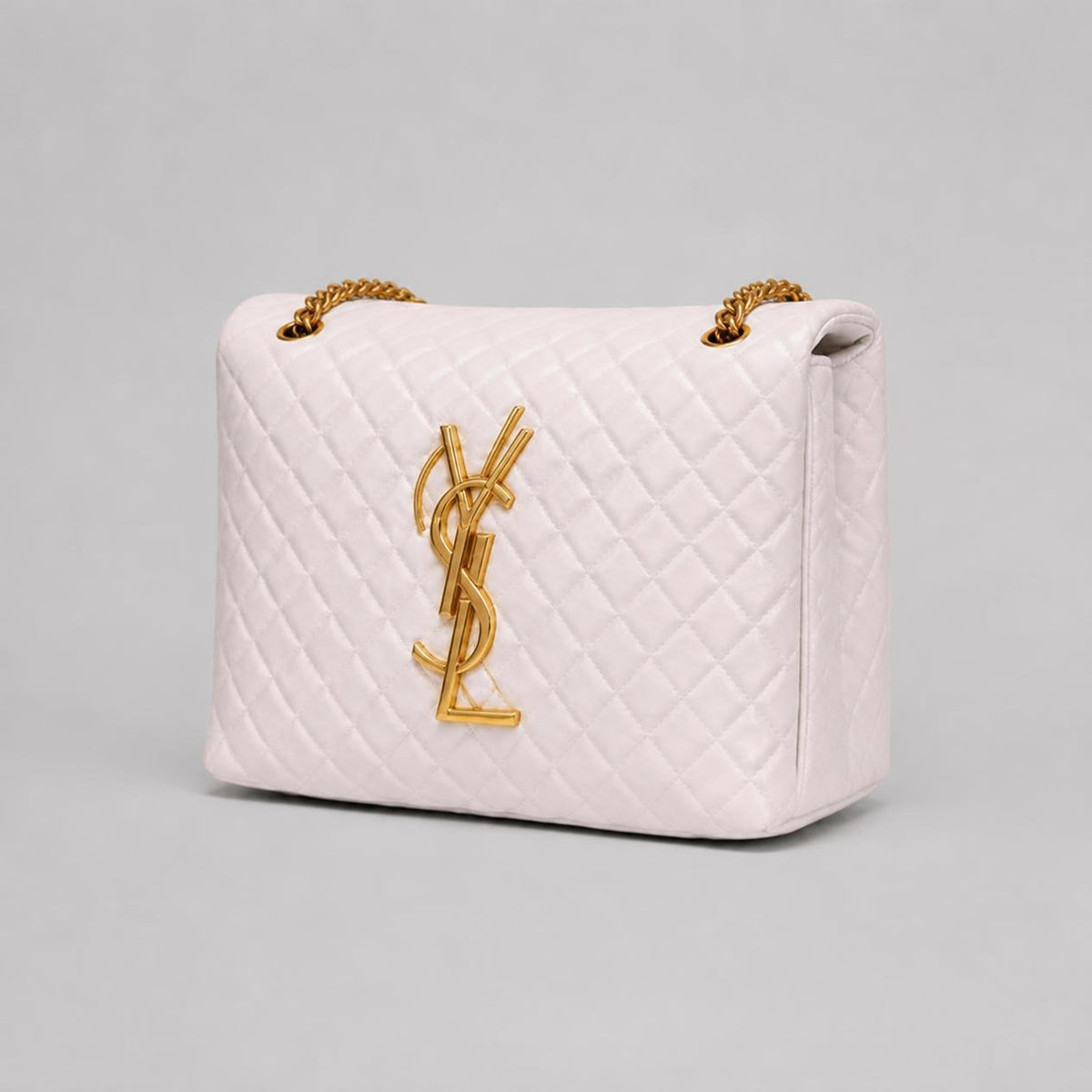 White Quilted Chain Shoulder Bag - Gold-Tone Hardware