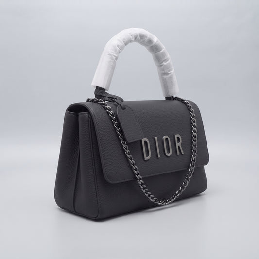 Black Top-Handle Flap Handbag with Detachable Chain Strap