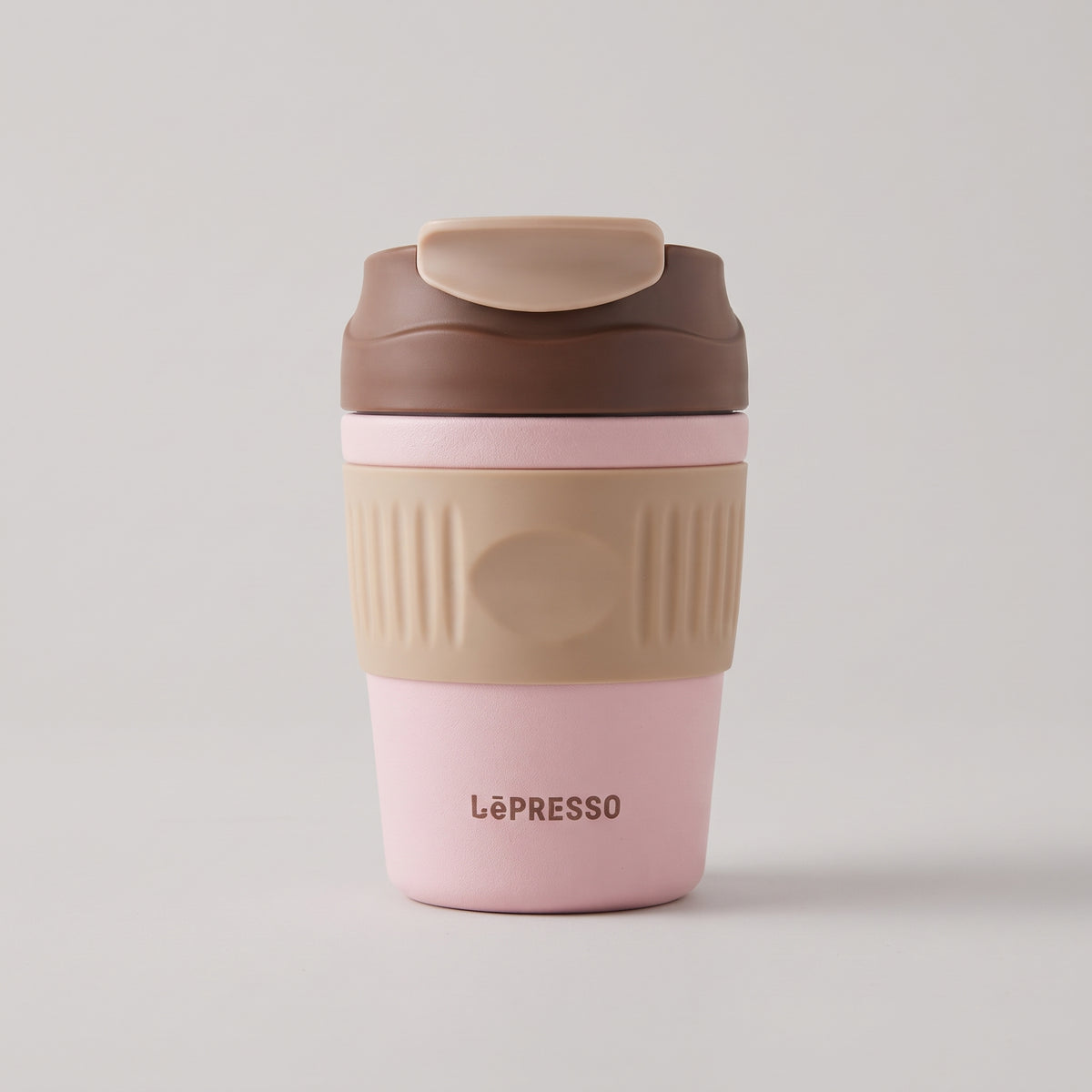 Travel Coffee Tumbler with Flip Lid and Silicone Grip Sleeve - Steel / Pink