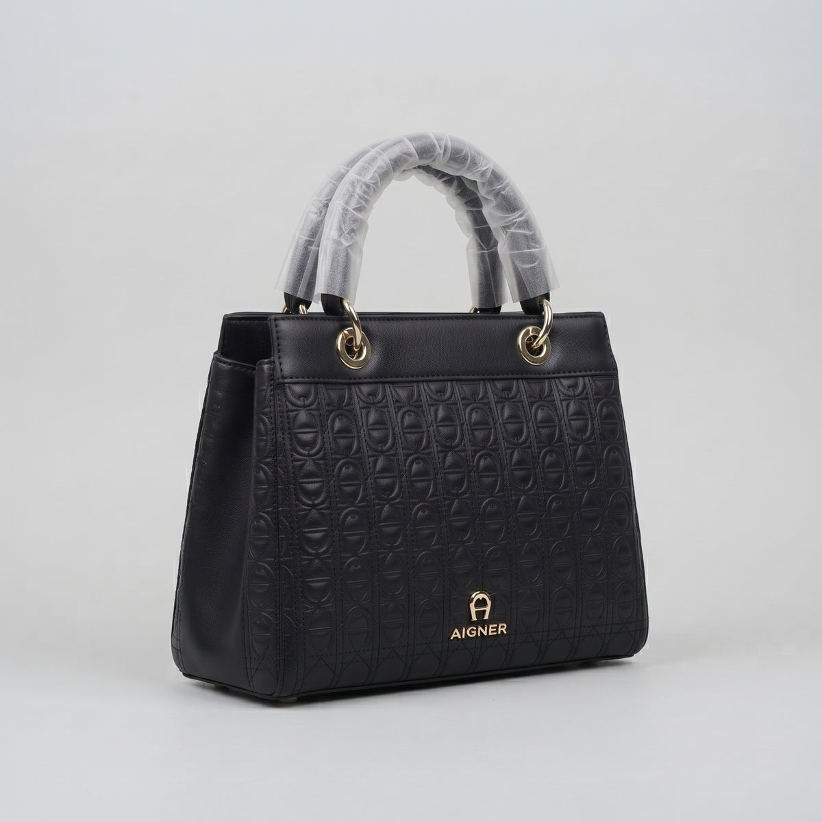 Women’s Structured Handbag with Quilted Monogram-Style Texture