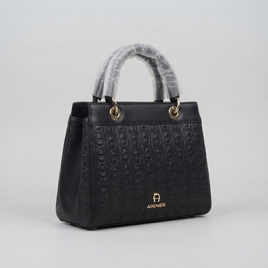 Womenβs Structured Handbag with Quilted Monogram-Style Texture