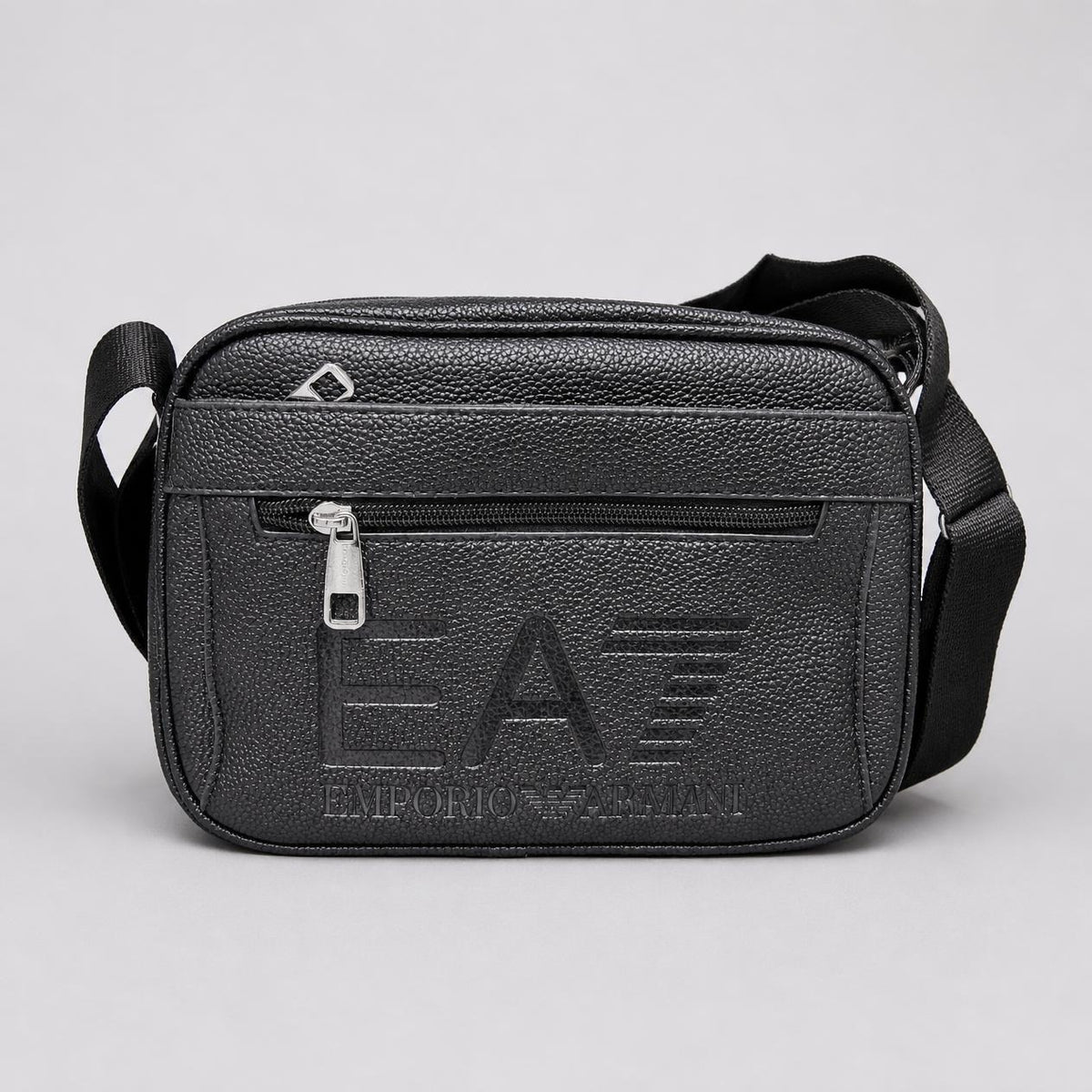 Men’s Black Pebbled Faux Leather Crossbody Bag