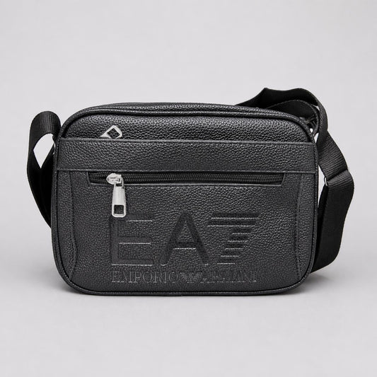 Men’s Black Pebbled Faux Leather Crossbody Bag