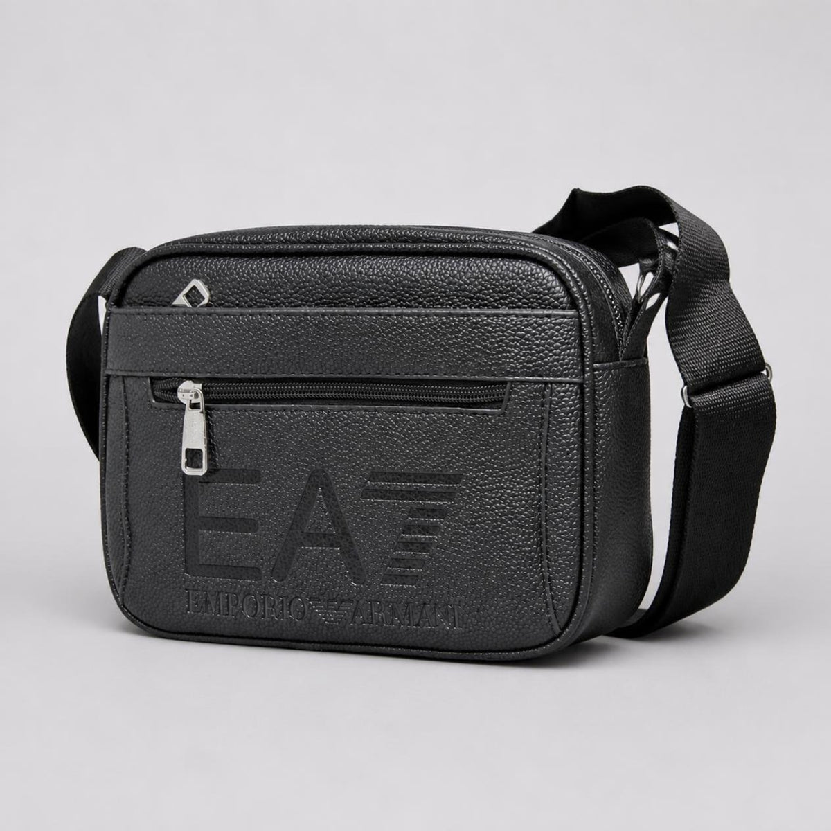 Men’s Black Pebbled Faux Leather Crossbody Bag