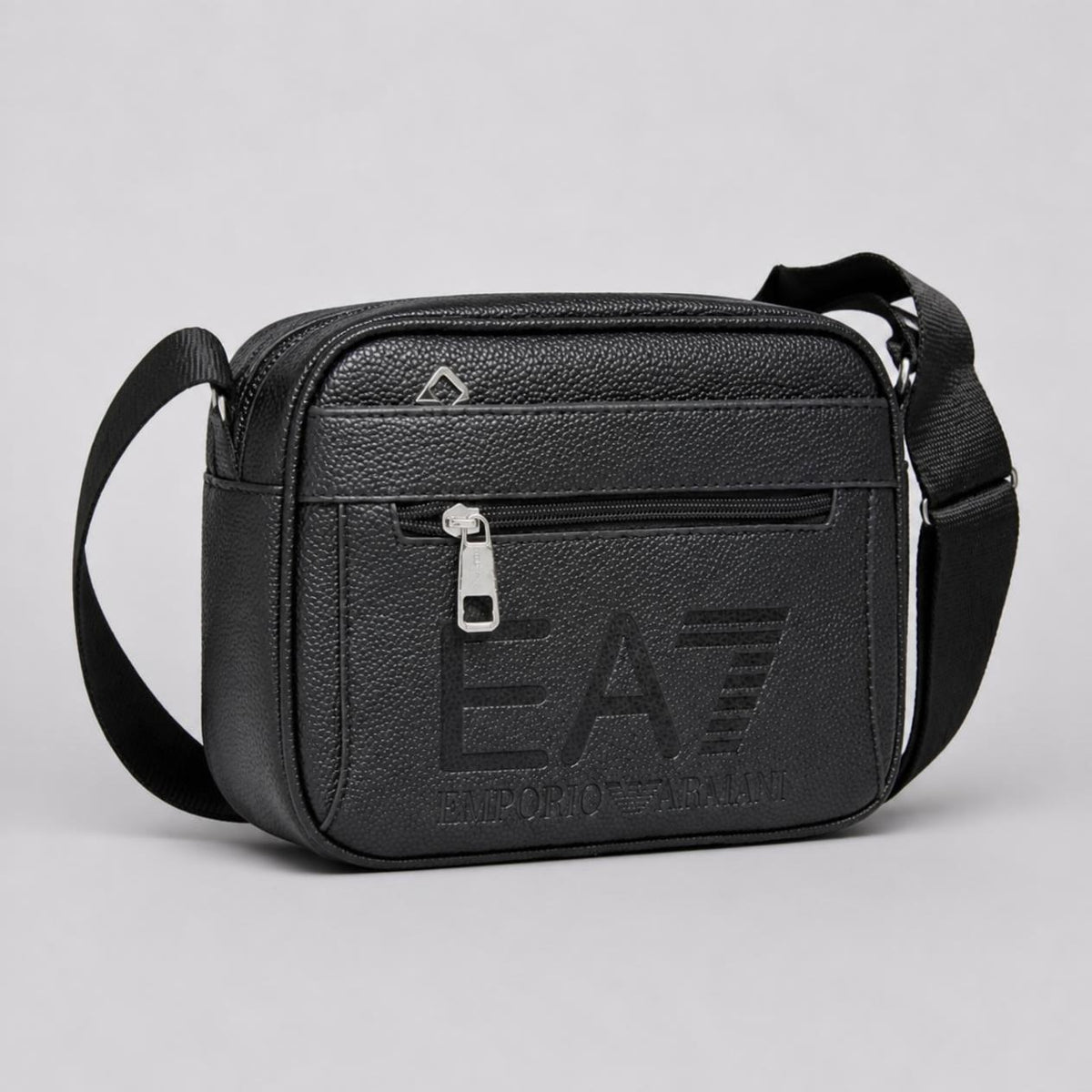 Men’s Black Pebbled Faux Leather Crossbody Bag