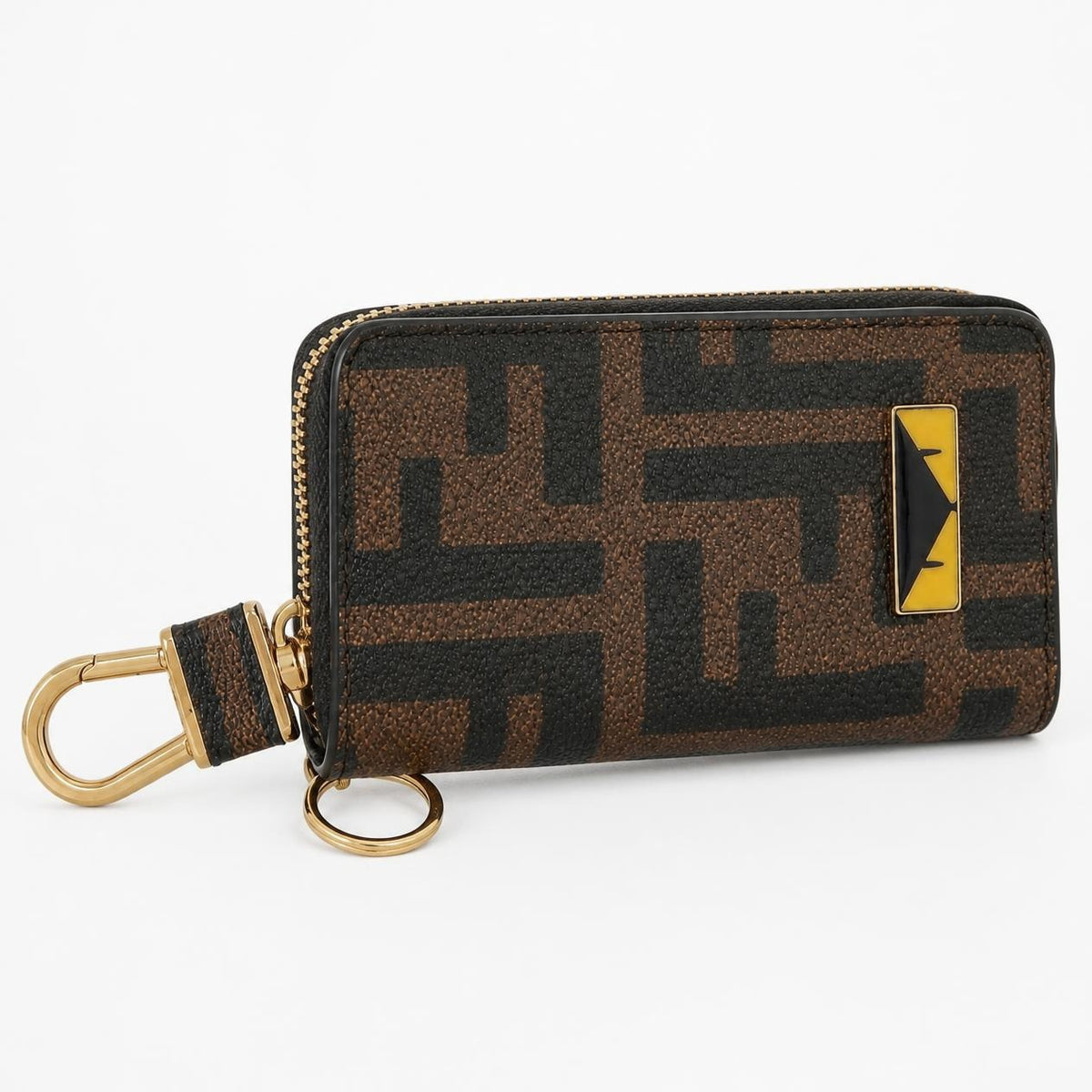 Zip-Around Mini Wallet with Clip Hook & Key Ring – Brown Monogram Print