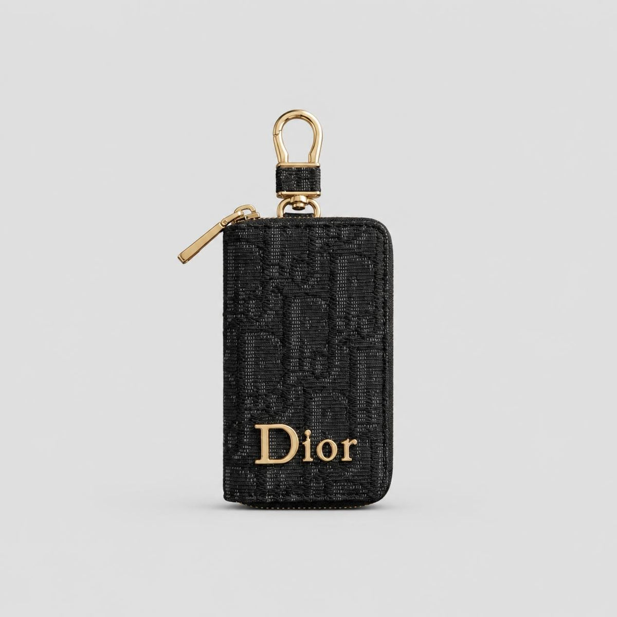 Luxury Black Textured Keychain Wallet with Gold Hardware
