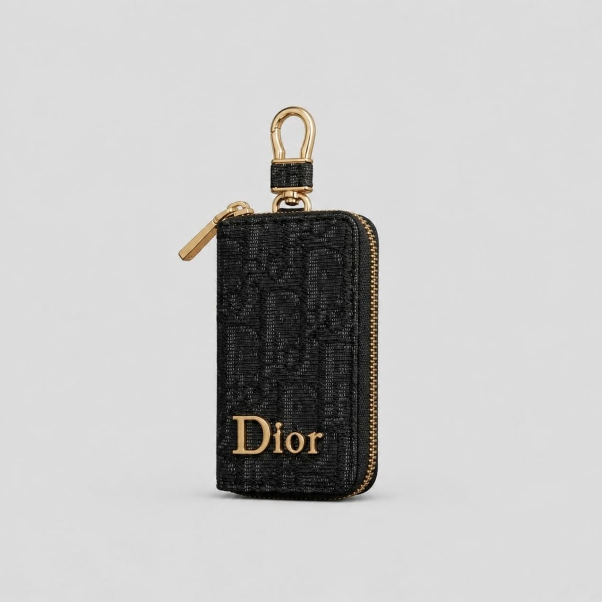Luxury Black Textured Keychain Wallet with Gold Hardware