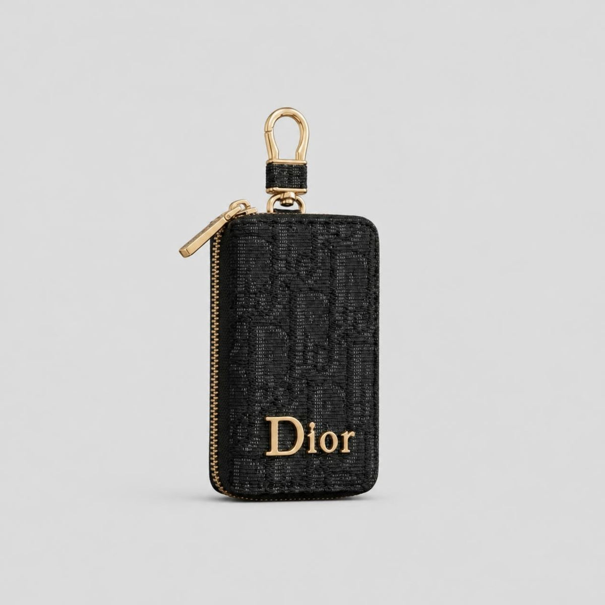 Luxury Black Textured Keychain Wallet with Gold Hardware