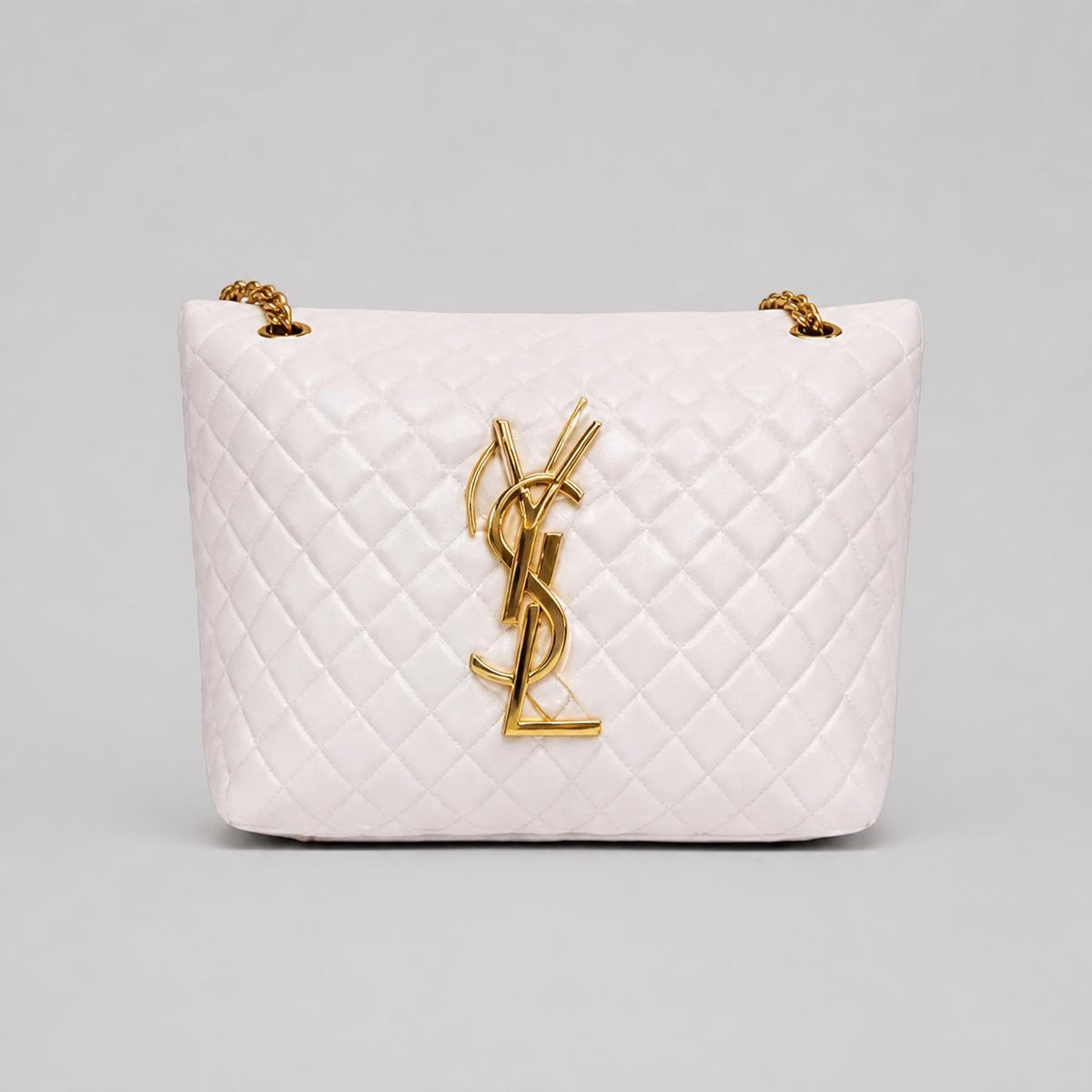 White Quilted Chain Shoulder Bag - Gold-Tone Hardware