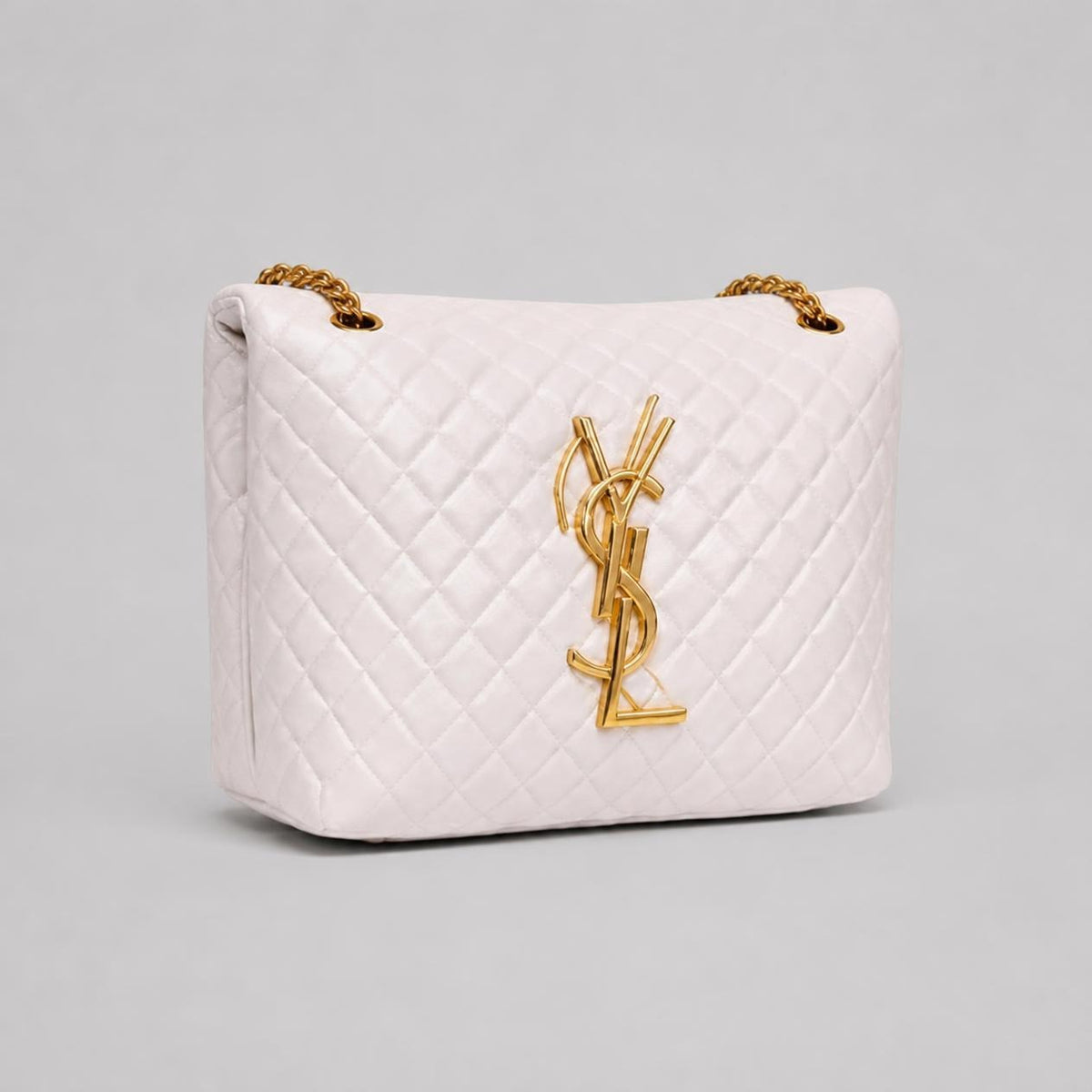 White Quilted Chain Shoulder Bag - Gold-Tone Hardware