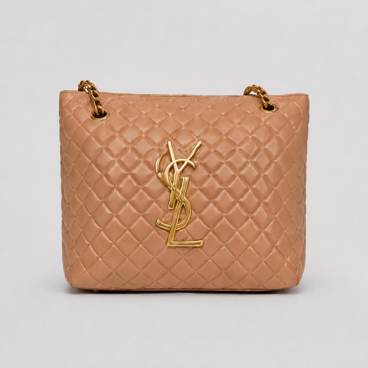 Tan Quilted Chain Shoulder Bag - Gold-Tone Hardware