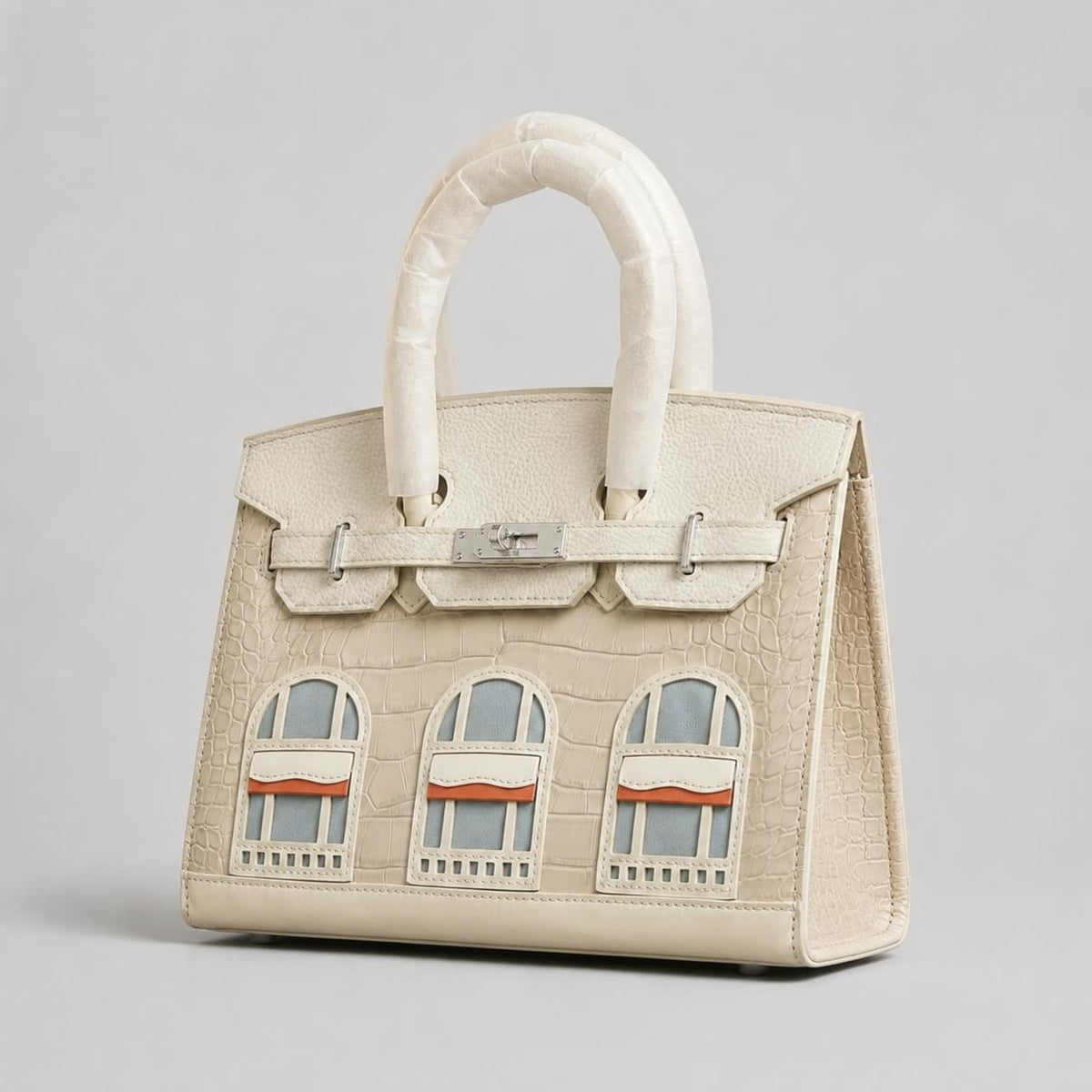 Elegant Cream Crocodile Texture Luxury Handbag