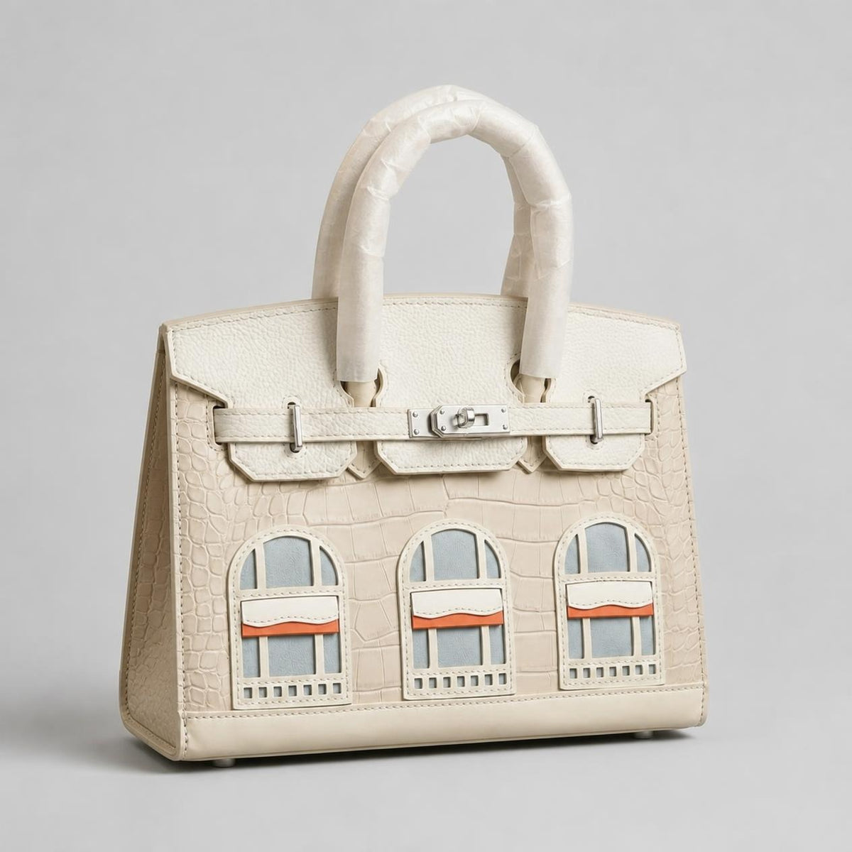 Elegant Cream Crocodile Texture Luxury Handbag