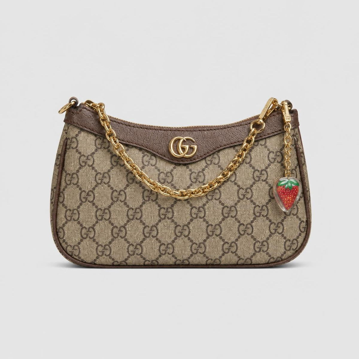 Luxury GG Print Chain Shoulder Bag with Strawberry Charm