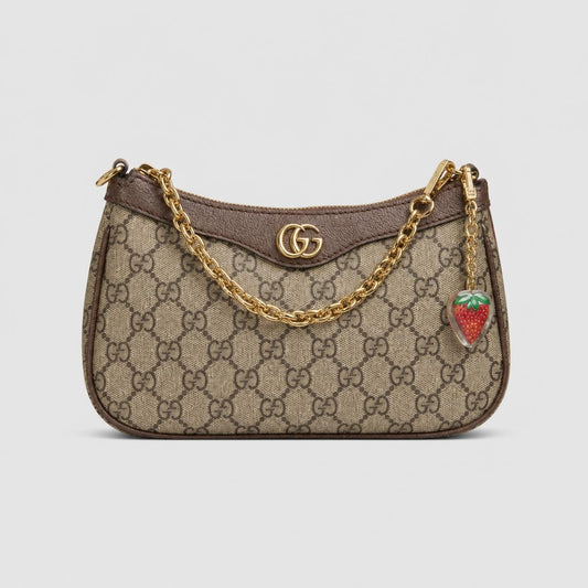 Luxury GG Print Chain Shoulder Bag with Strawberry Charm