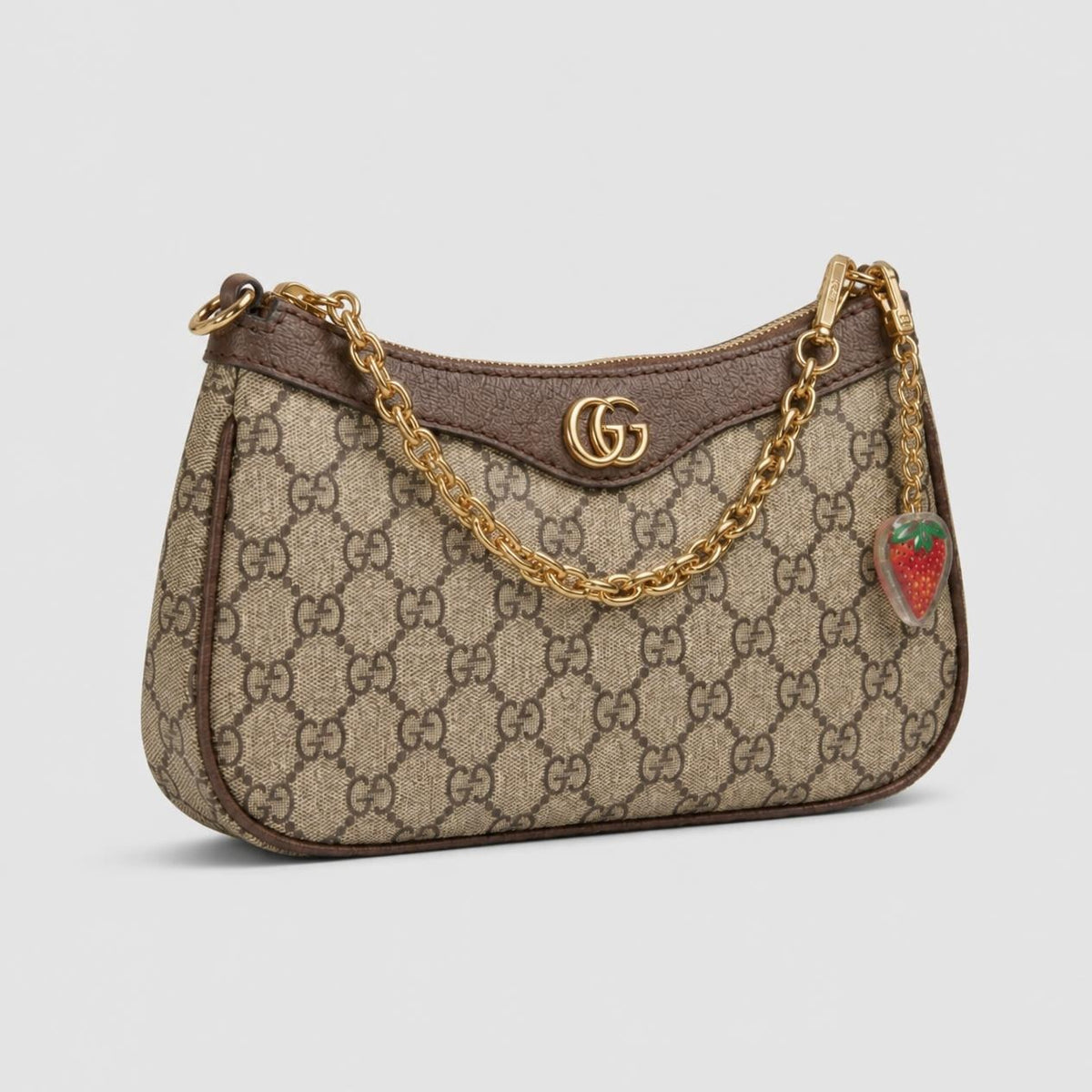 Luxury GG Print Chain Shoulder Bag with Strawberry Charm