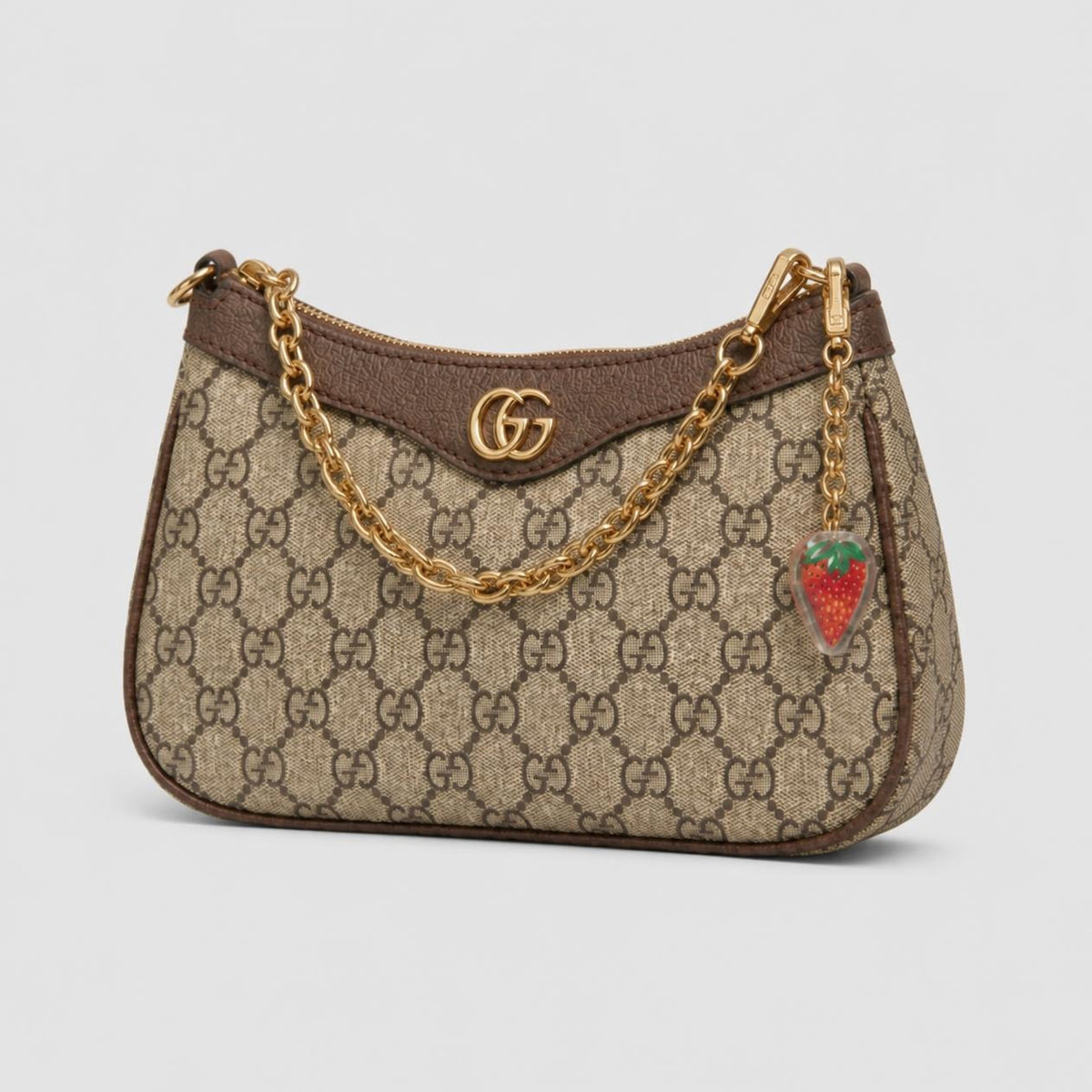 Luxury GG Print Chain Shoulder Bag with Strawberry Charm