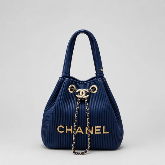 Luxury Navy Blue Pleated Chain Shoulder Handbag