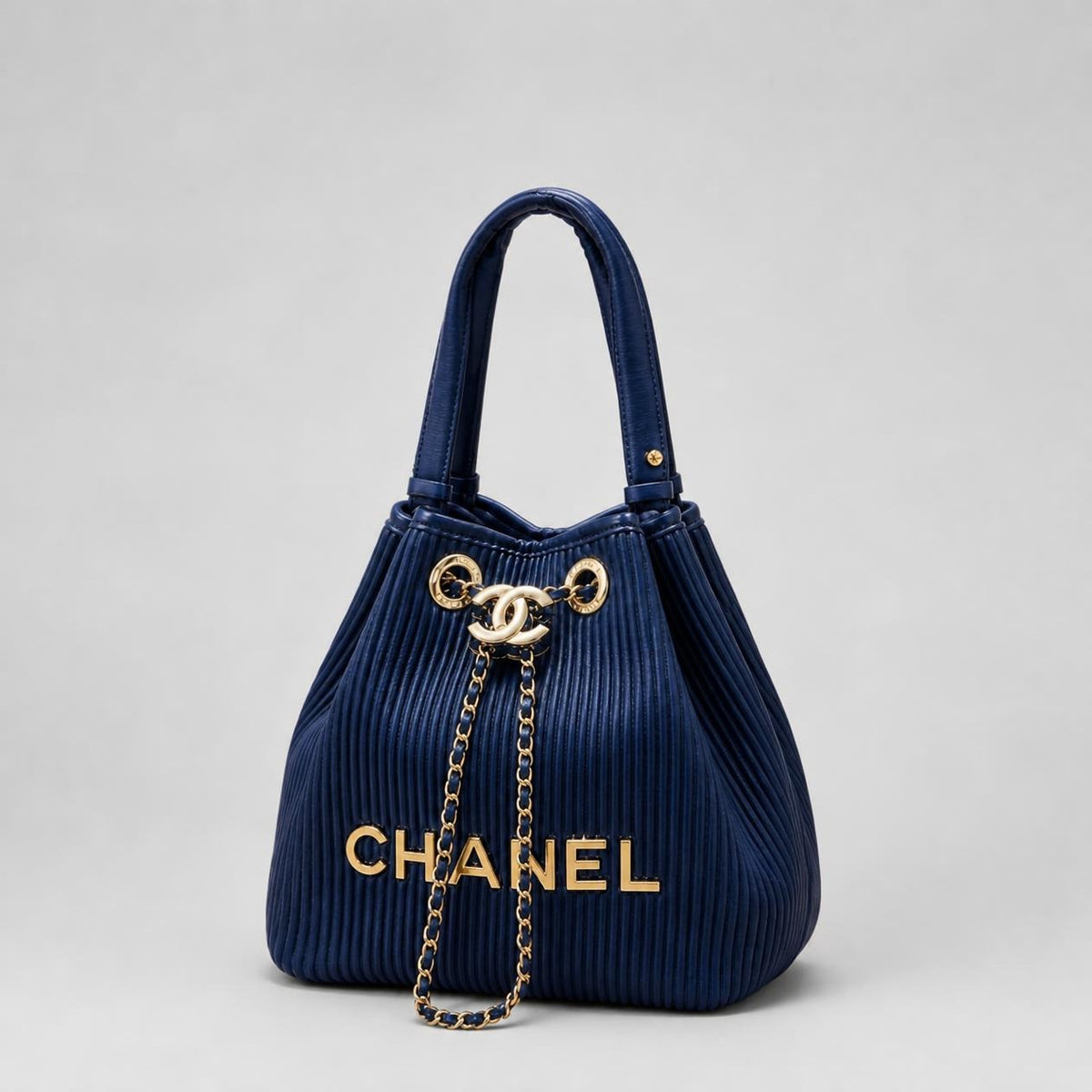 Luxury Navy Blue Pleated Chain Shoulder Handbag