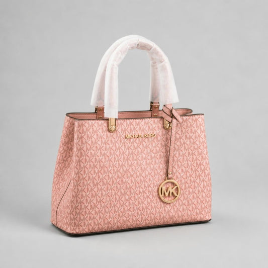 Women's Structured Satchel - Pink Signature Print