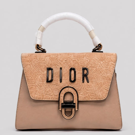 Women's Structured Satchel - Camel Textured Flap with Push-Lock Clasp