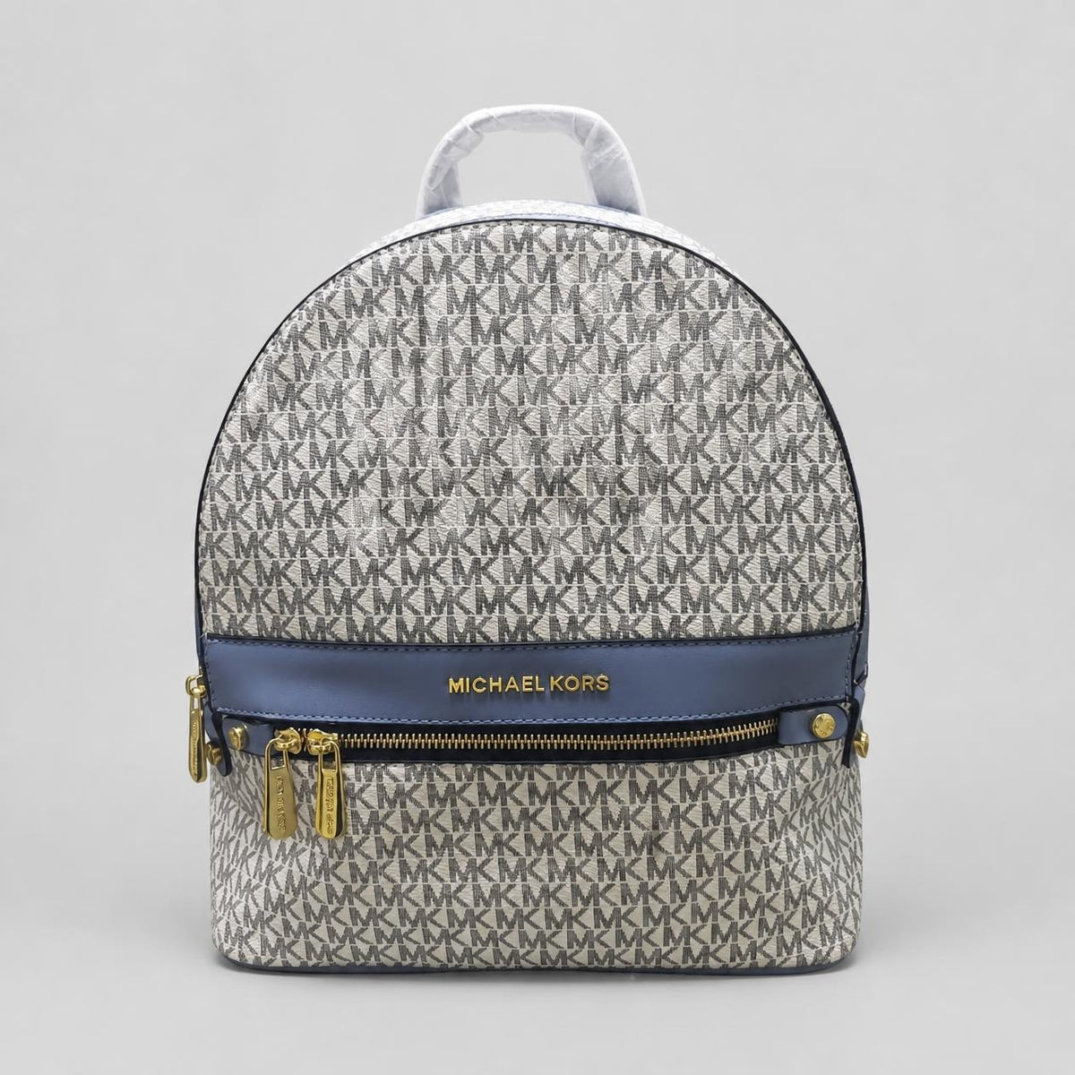 Monogram Print Mini Backpack in Blue and Cream with Gold Hardware