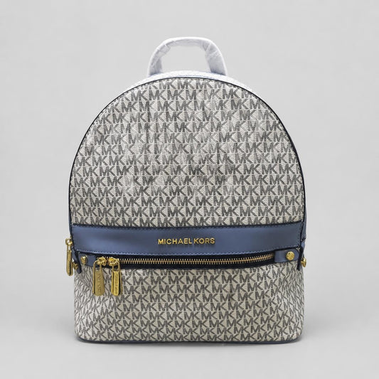 Monogram Print Mini Backpack in Blue and Cream with Gold Hardware