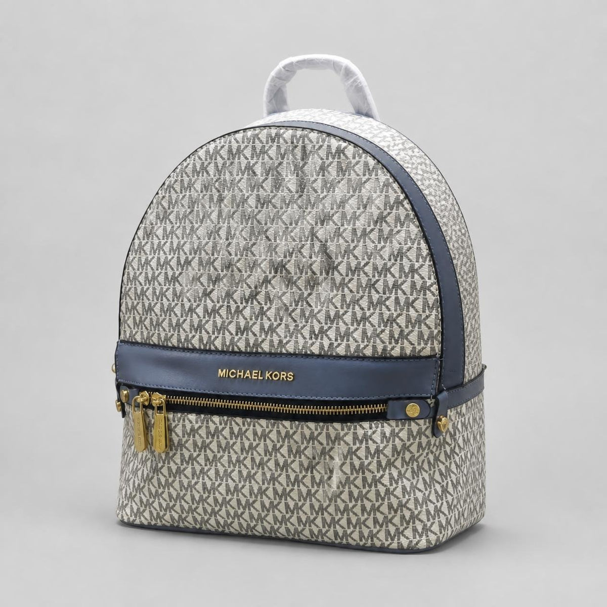 Monogram Print Mini Backpack in Blue and Cream with Gold Hardware