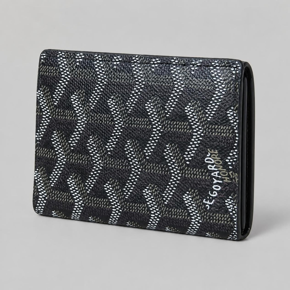 Black Chevron Print Slim Bifold Card Wallet with Hand-Painted Look
