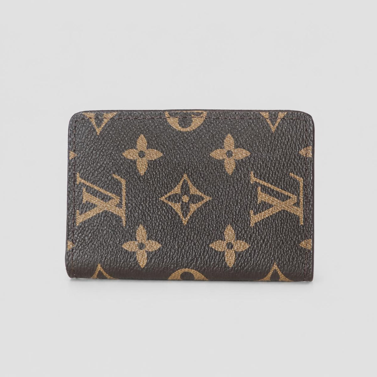 Brown Monogram Print Compact Bifold Wallet with Tan Floral Motif