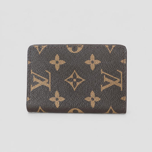 Brown Monogram Print Compact Bifold Wallet with Tan Floral Motif