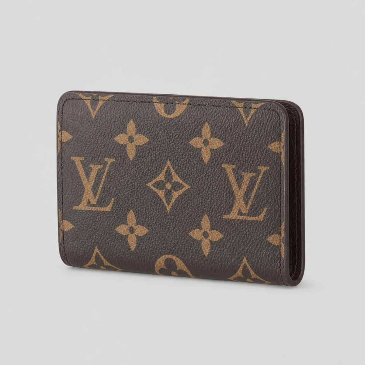 Brown Monogram Print Compact Bifold Wallet with Tan Floral Motif