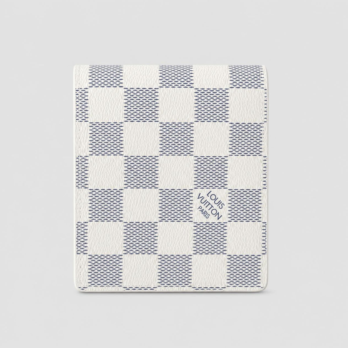 White and Navy Checkered Print Compact Bifold Wallet with Textured Finish
