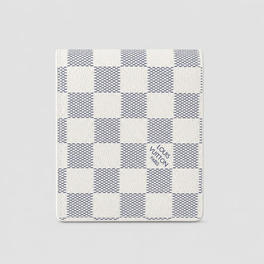White and Navy Checkered Print Compact Bifold Wallet with Textured Finish