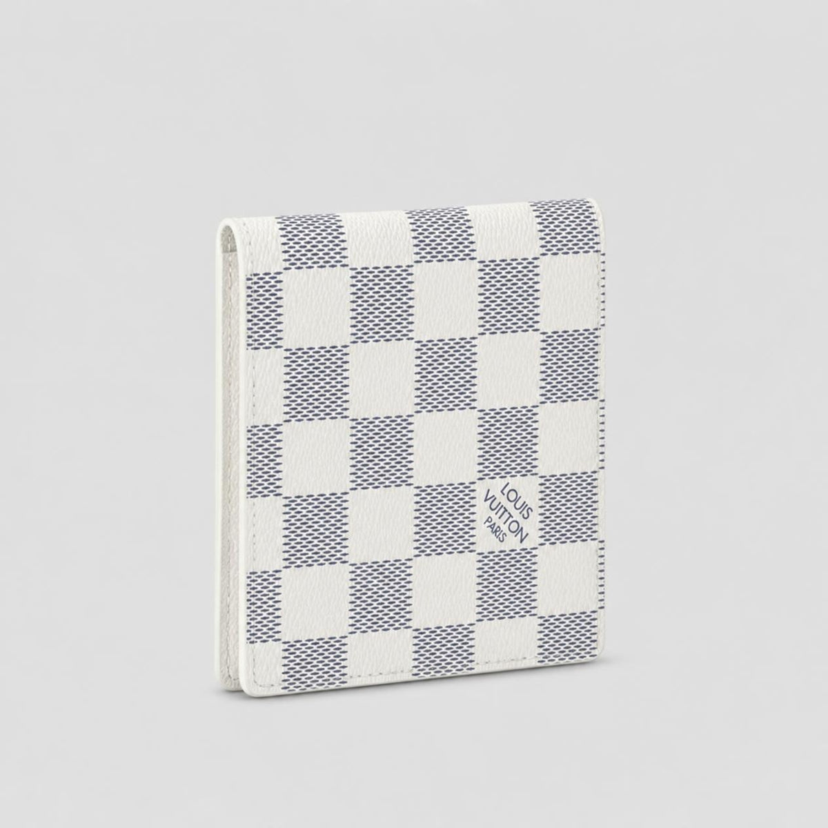 White and Navy Checkered Print Compact Bifold Wallet with Textured Finish