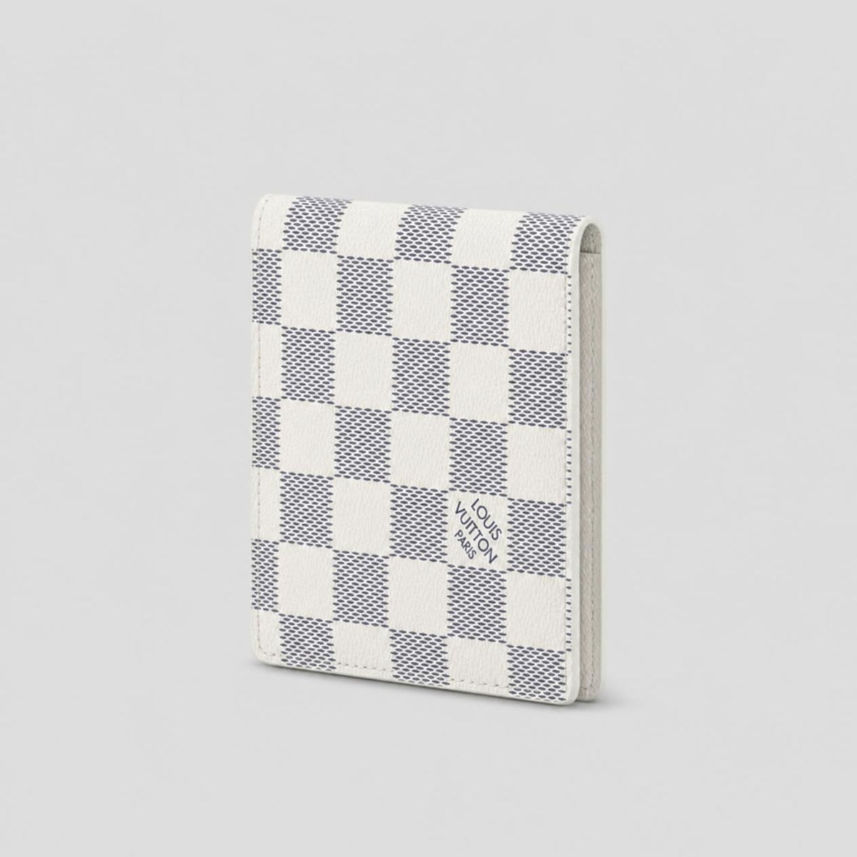 White and Navy Checkered Print Compact Bifold Wallet with Textured Finish