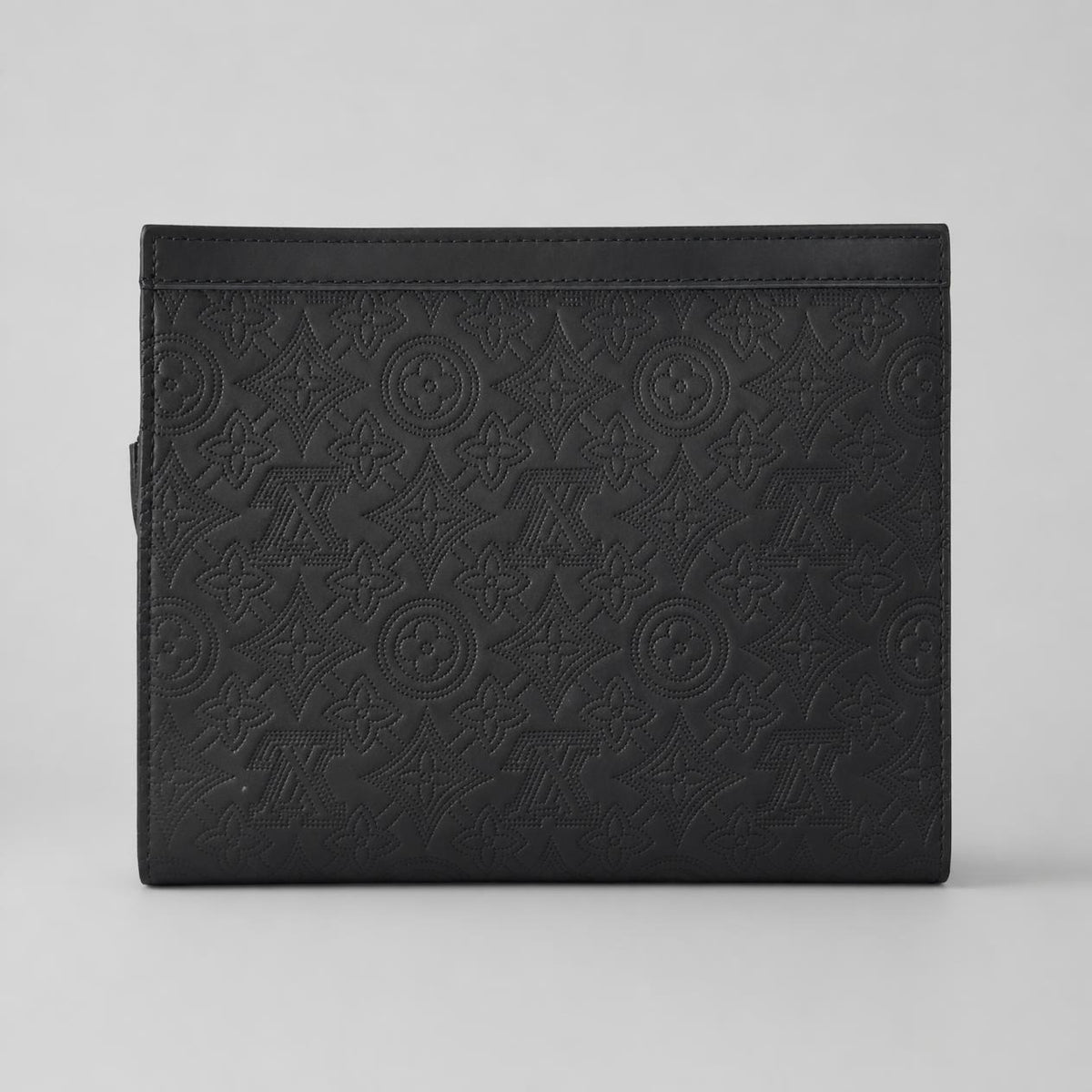 Black Embossed Leather-Look Clutch with Geometric Floral Pattern
