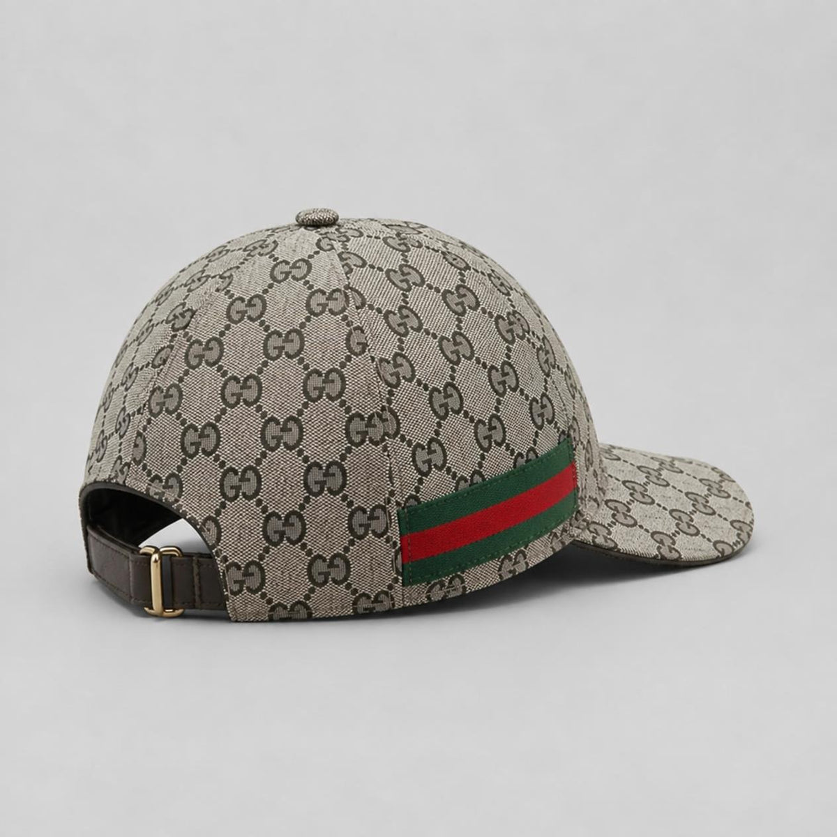 Beige Monogram-Print Baseball Cap with Green and Red Side Stripe