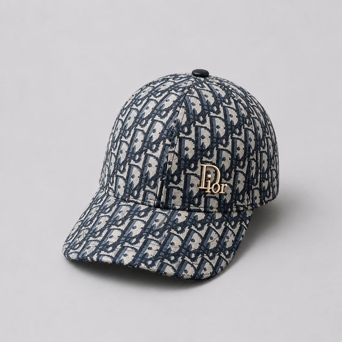 Luxury Monogram Pattern Baseball Cap with Gold Letter Detail