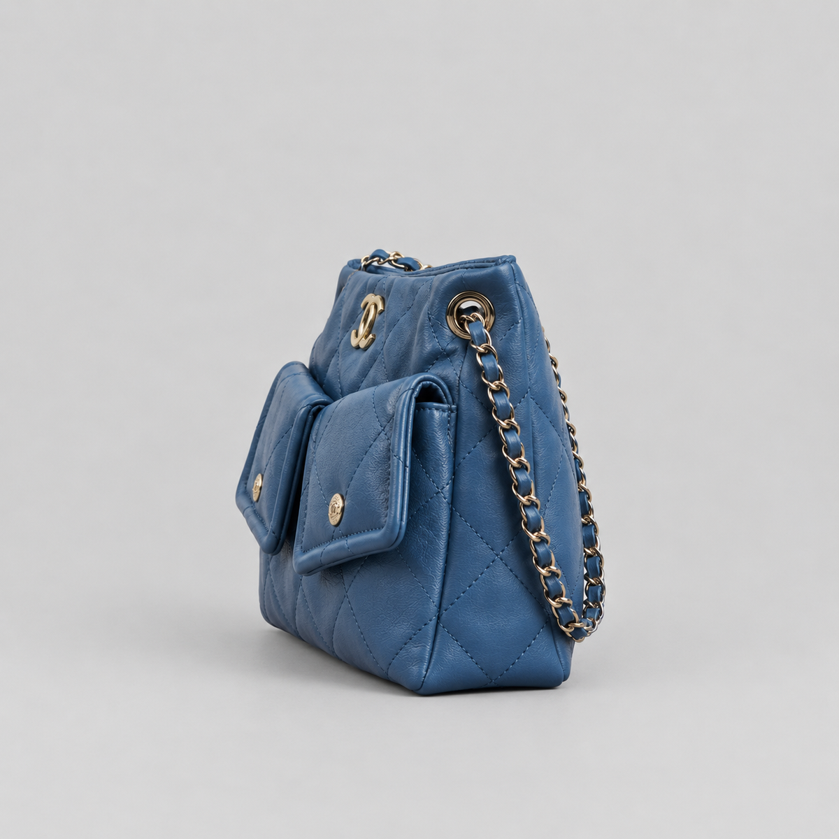 Elegant Blue Quilted Shoulder Handbag with Chain Strap