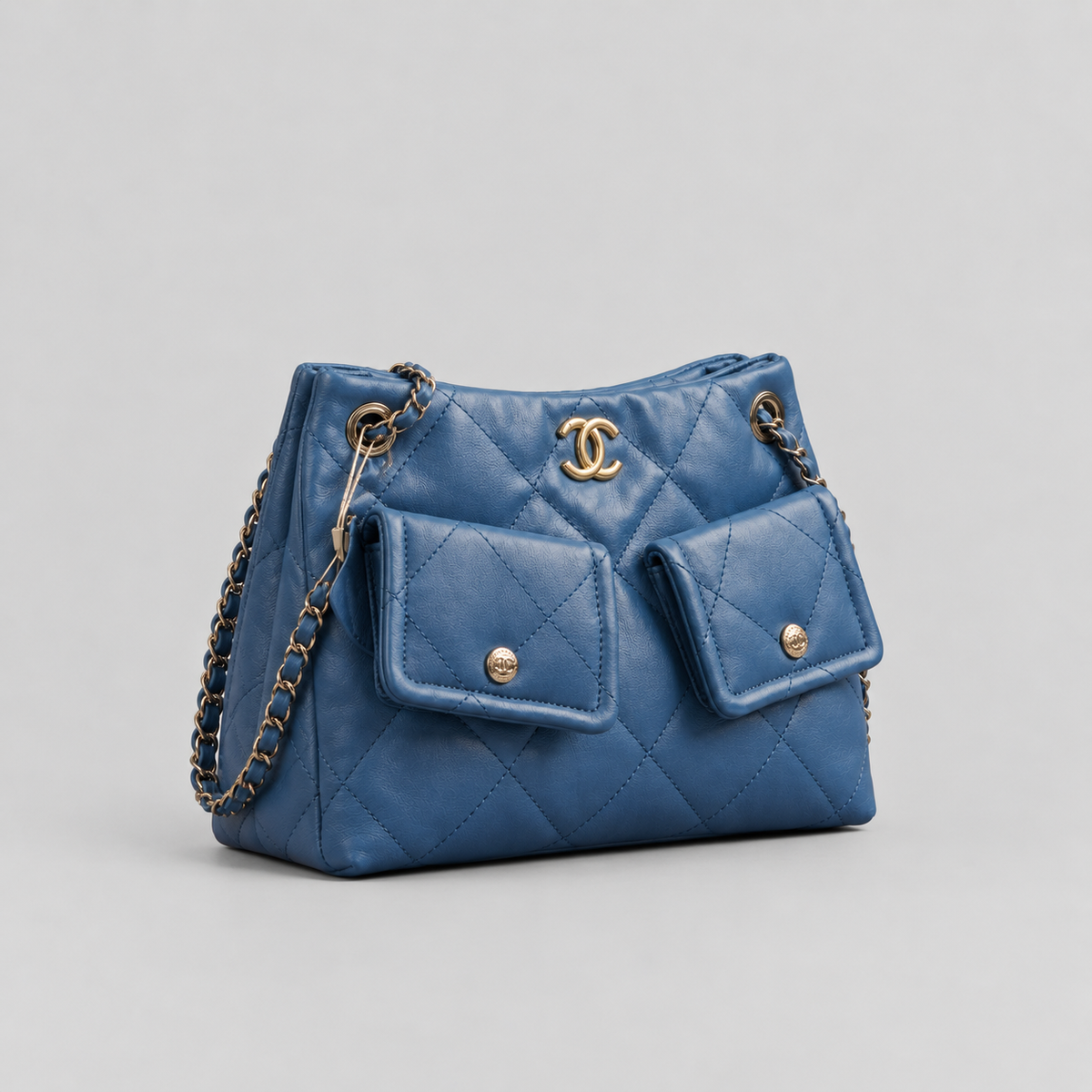Elegant Blue Quilted Shoulder Handbag with Chain Strap