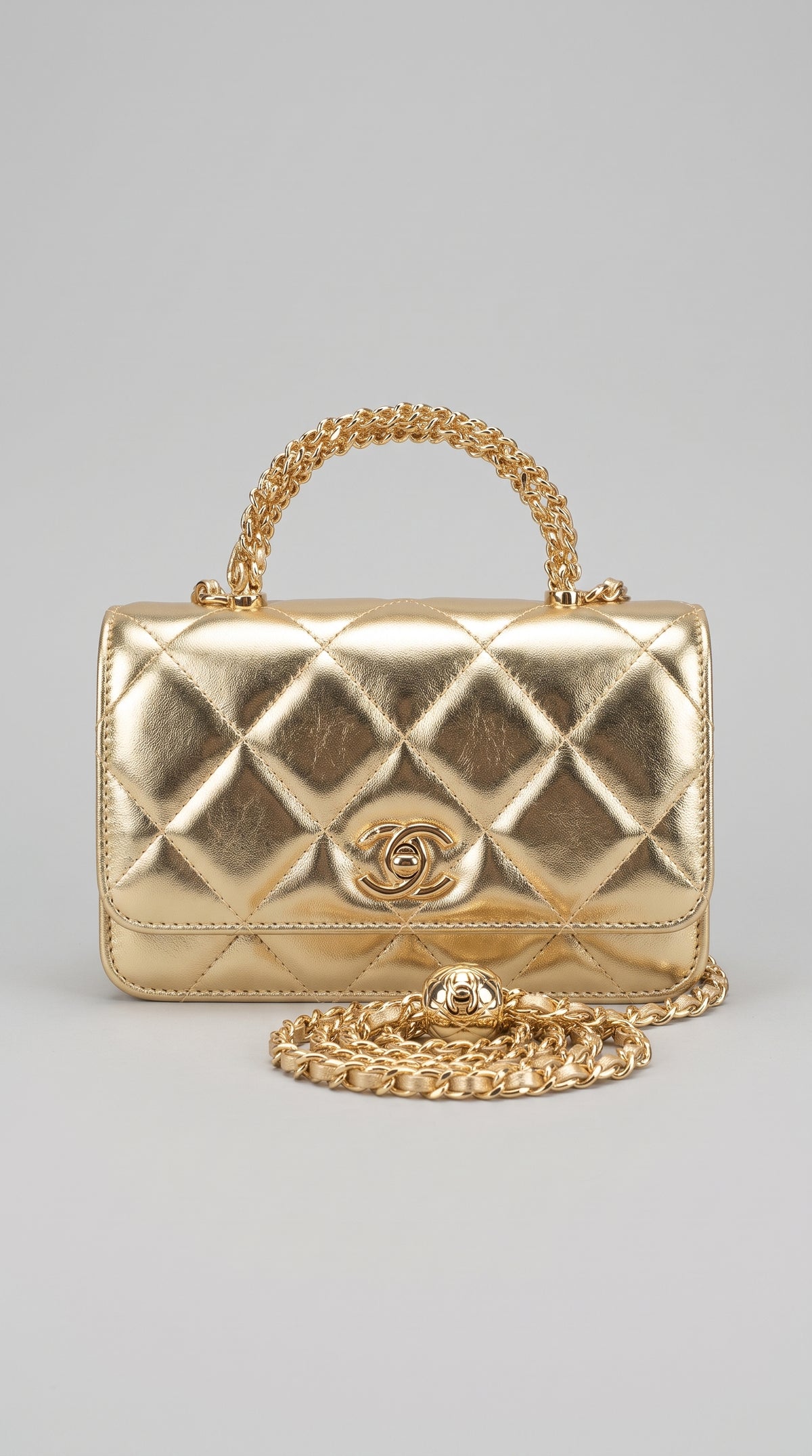 Quilted Mini Flap Bag with Chain Top Handle & Crossbody Strap
