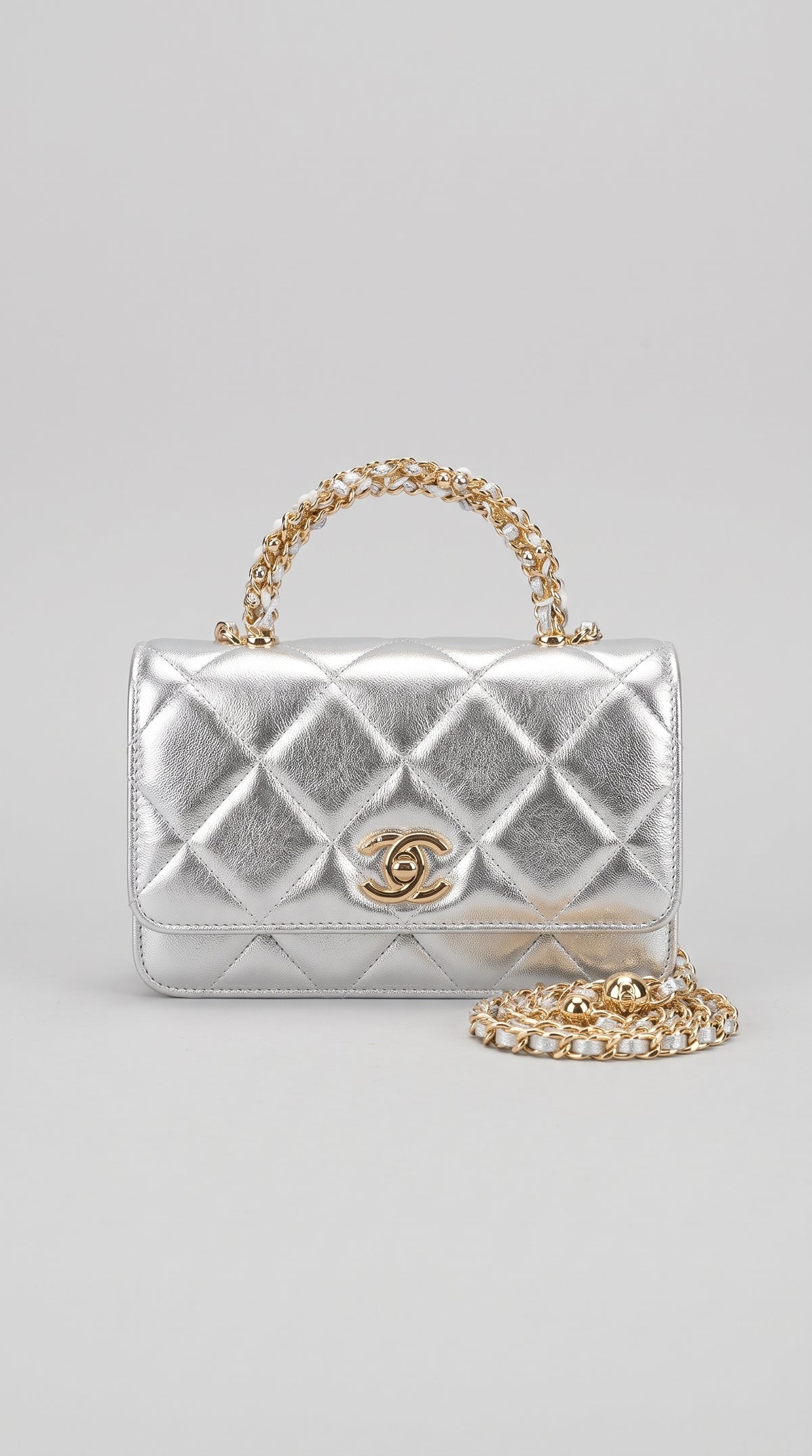 Quilted Mini Flap Bag with Chain Top Handle & Crossbody Strap