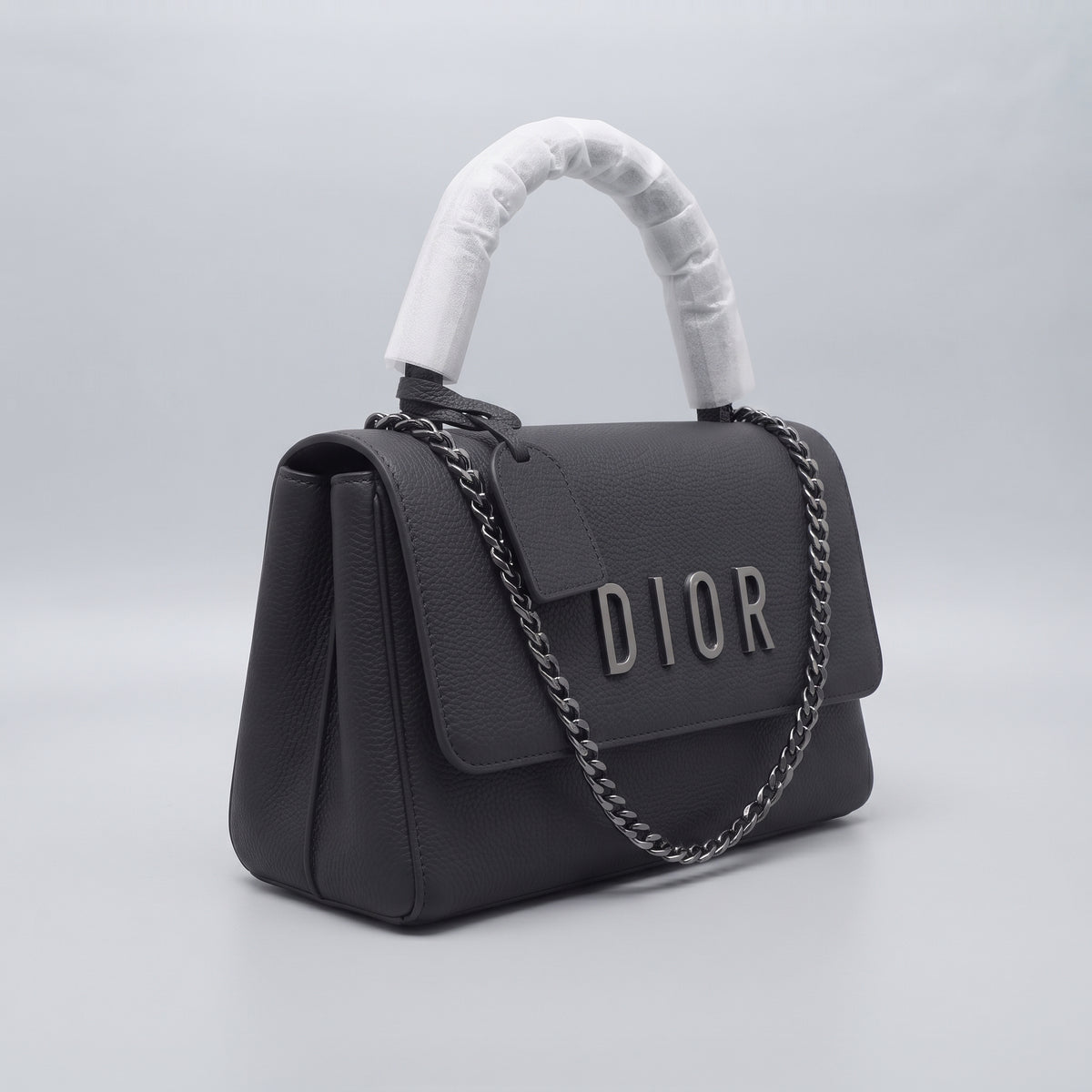 Black Top-Handle Flap Handbag with Detachable Chain Strap