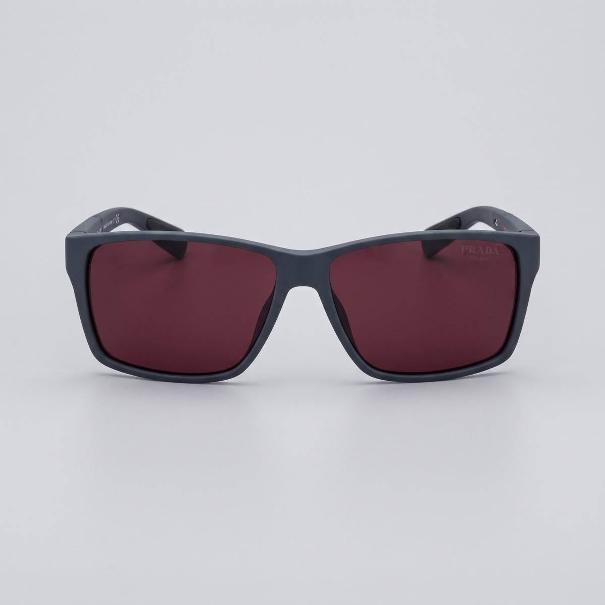 Men’s Rectangular Sunglasses - Matte Slate Grey Frame with Burgundy Lenses
