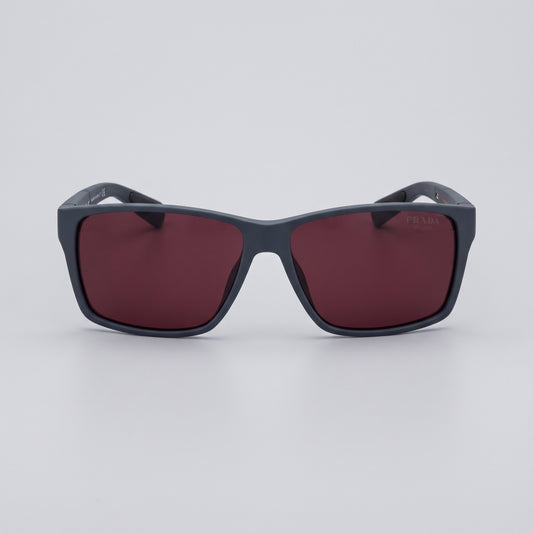 Men’s Rectangular Sunglasses - Matte Slate Grey Frame with Burgundy Lenses